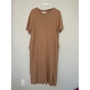 H&M Womens T Shirt Dress Midi Brown Size M Short Sleeve Casual with Pockets